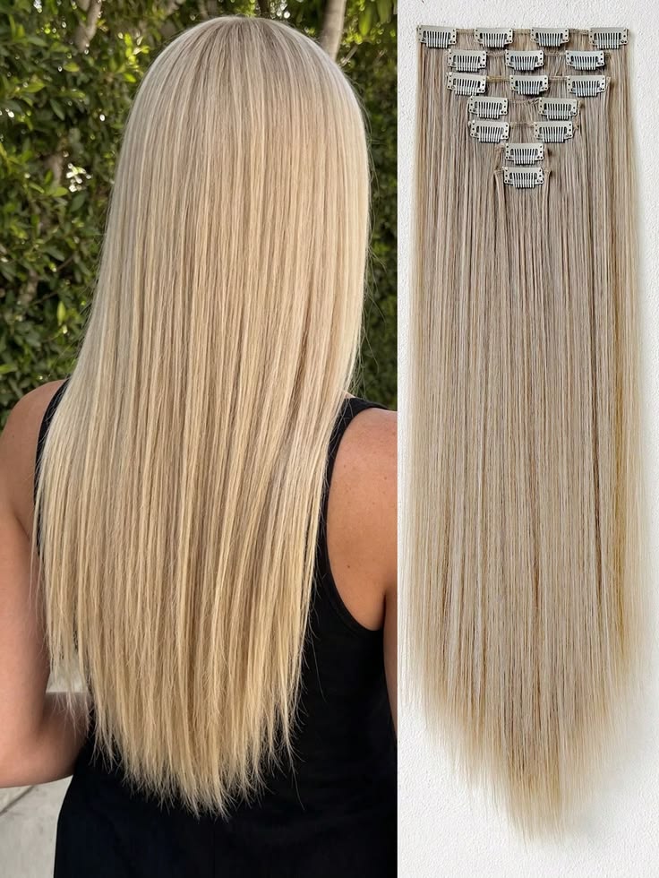 6 Piece 16 Clips 23inch Straight Wig Hair Extensions For Women