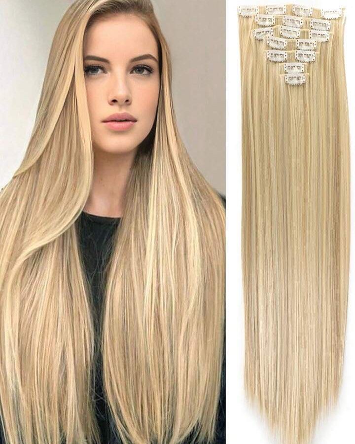 6 Piece 16 Clips 23inch Straight Wig Hair Extensions For Women
